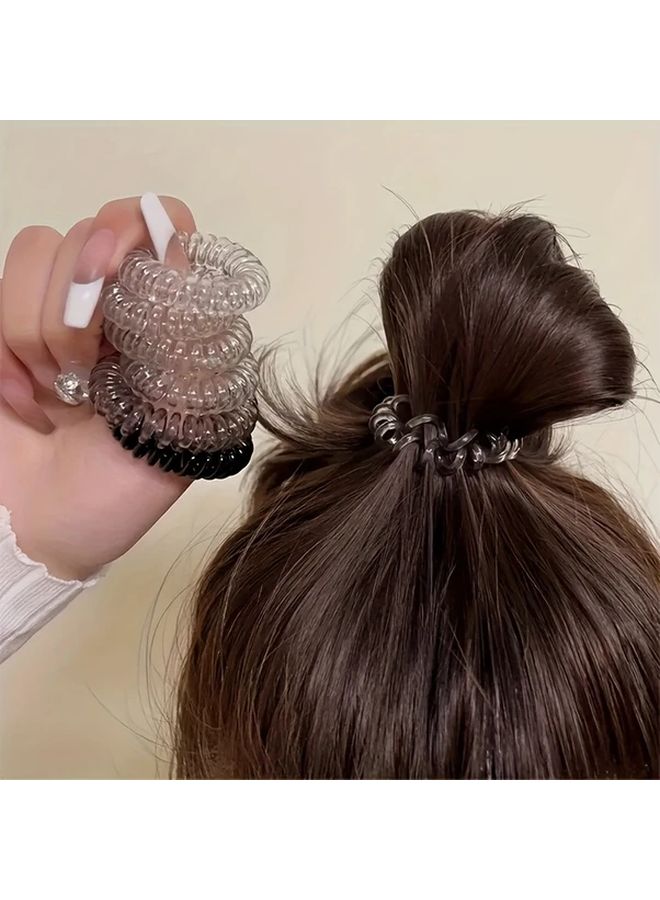 9pcs Black Coffee Gray Canned Traceless Telephone Cord Hair Rings High Elasticity No Damage Hair Ties - Image 2